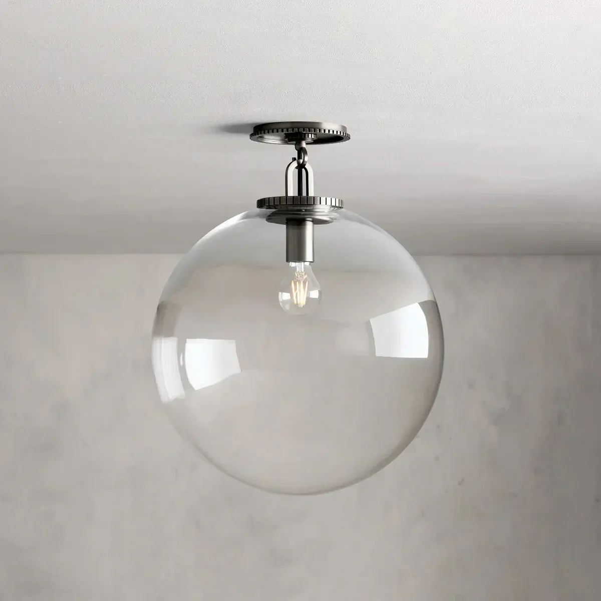 Globe Ceiling Light Fixture Steel Frame E26 Socket Flush Mount for Living Room Bedroom Hallway Entryway Modern Farmhouse Industrial Lighting