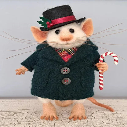 Felted Wool Mouse Figurine – Handmade Artisan Ornament for Christmas Tree, Holiday Mantel Display & Year-Round Shelf Decor