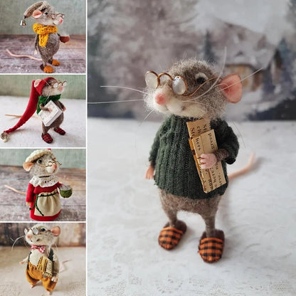 Felted Wool Mouse Figurine – Handmade Artisan Ornament for Christmas Tree, Holiday Mantel Display & Year-Round Shelf Decor