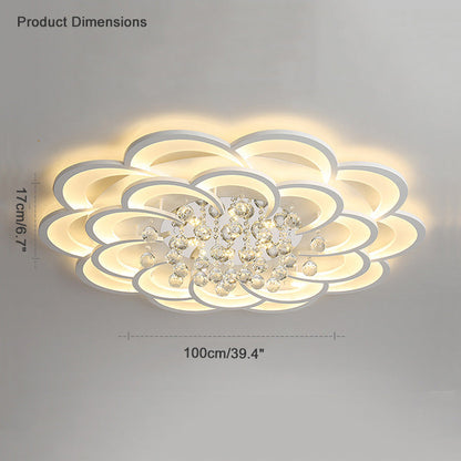 Dimmable LED Flush Mount Light with Crystal Accents 21-Inch Round for Bedroom Living Room Dining Room Contemporary Home Lighting Fixture