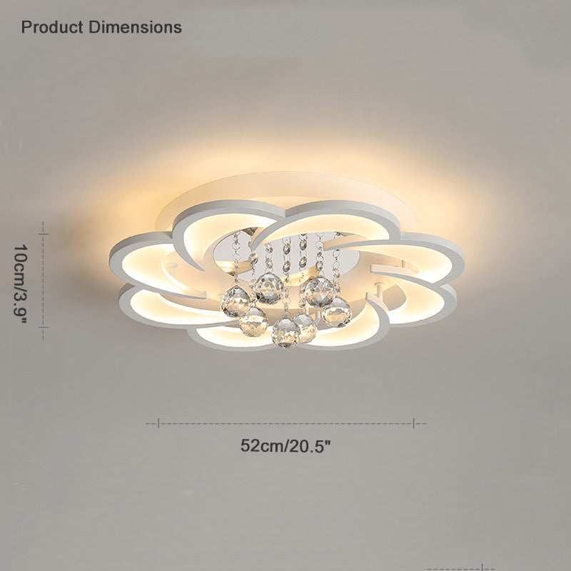 Dimmable LED Flush Mount Light with Crystal Accents 21-Inch Round for Bedroom Living Room Dining Room Contemporary Home Lighting Fixture