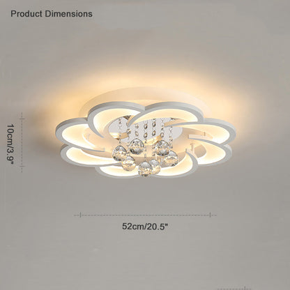 Dimmable LED Flush Mount Light with Crystal Accents 21-Inch Round for Bedroom Living Room Dining Room Contemporary Home Lighting Fixture