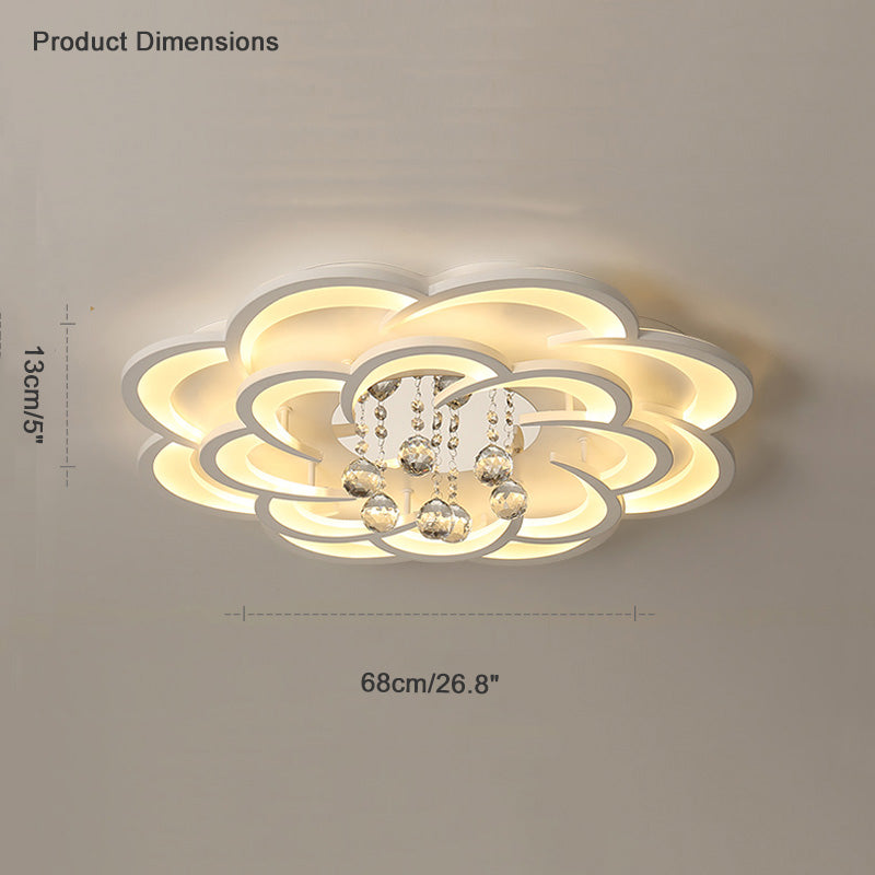 Dimmable LED Flush Mount Light with Crystal Accents 21-Inch Round for Bedroom Living Room Dining Room Contemporary Home Lighting Fixture