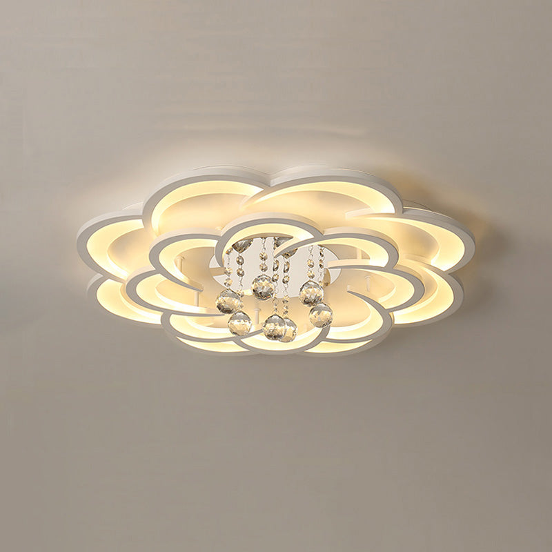 Dimmable LED Flush Mount Light with Crystal Accents 21-Inch Round for Bedroom Living Room Dining Room Contemporary Home Lighting Fixture