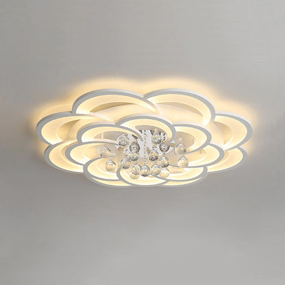 Dimmable LED Flush Mount Light with Crystal Accents 21-Inch Round for Bedroom Living Room Dining Room Contemporary Home Lighting Fixture