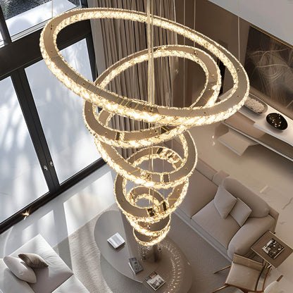 Adjustable Circle Hanging Light Fixture with K9 Crystal Accents for Dining Room & Living Room