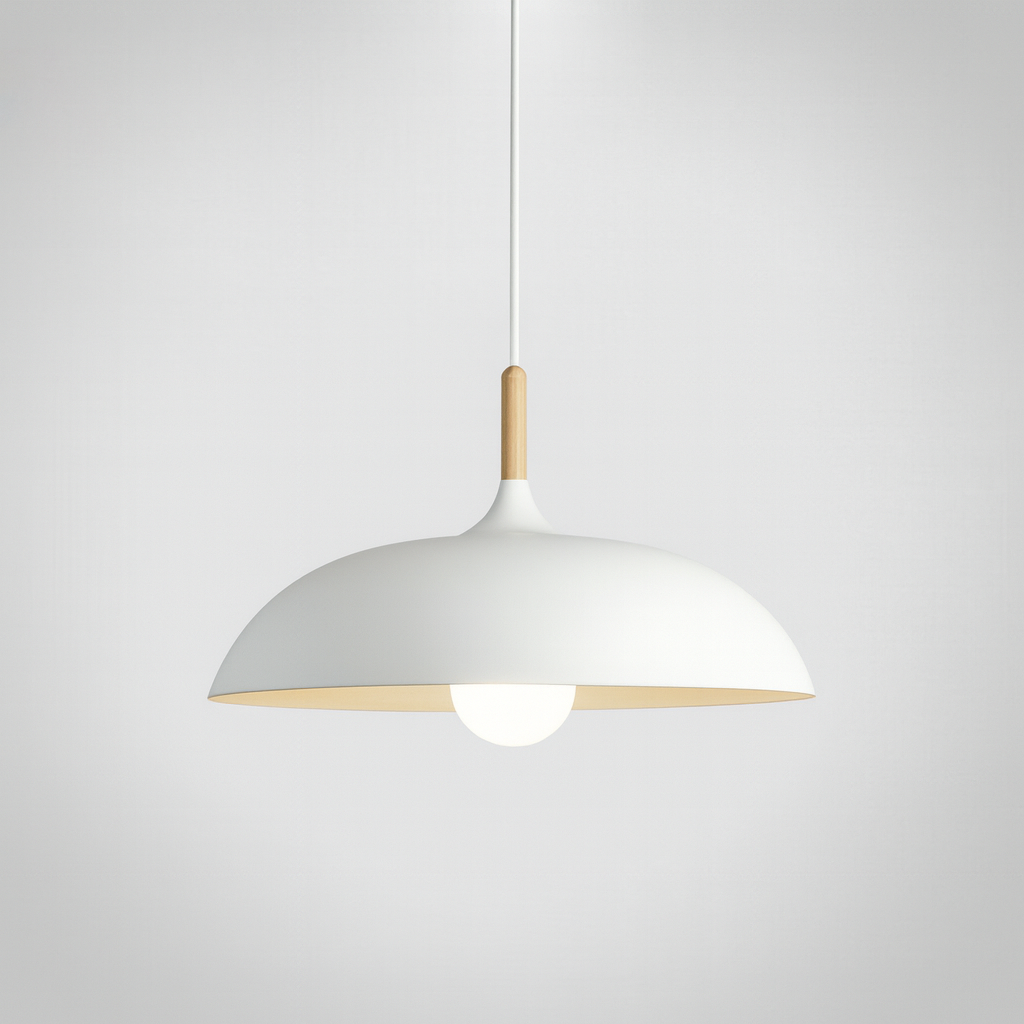 Wood & Metal Dome Shade Hanging Light 14 in Pastel Finish for Kitchen Island Dining Room Nursery Workspace E27 Socket Adjustable Height Cord
