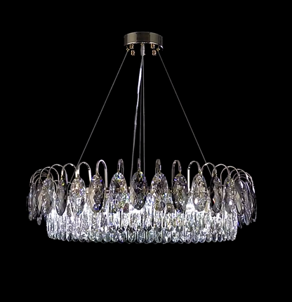 Dimmable Crystal Chandelier for Dining Room & Living Room – Adjustable Chain, Faceted Prisms, Multiple Sizes – Round & Rectangle