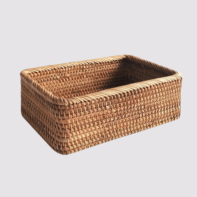 Handwoven Rattan Organizer Tray Natural Basket for Shelves Countertops Drawers Kitchen Bathroom Bedroom Storage Solution Brown Wicker Bin fo
