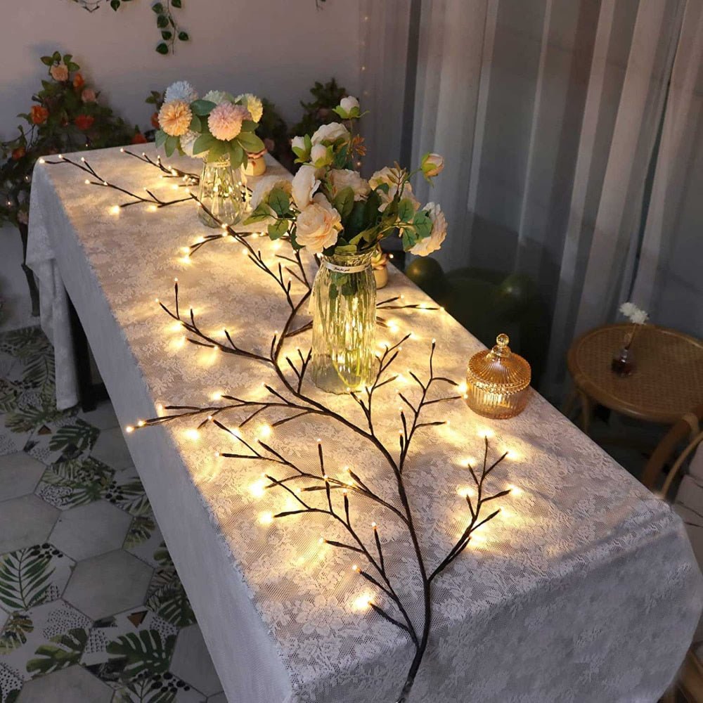 LED Branch Light Bendable 8ft Decorative Vine with Remote Timer Adjustable Copper Wire Twigs for Home Decor Mantle Living Room Bedroom Indoo