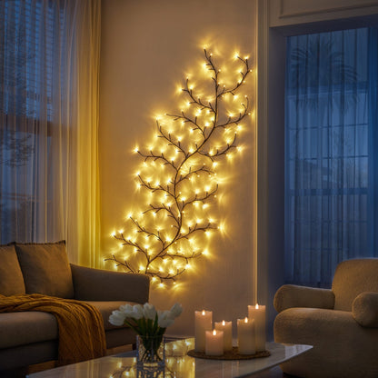 LED Branch Light Bendable 8ft Decorative Vine with Remote Timer Adjustable Copper Wire Twigs for Home Decor Mantle Living Room Bedroom Indoo