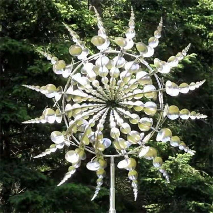Rotating Garden Wind Spinner Outdoor Metal Sculpture 39 Inch Dual Motion Yard Stake Decor for Lawn Patio Colorful Reflective Kinetic
