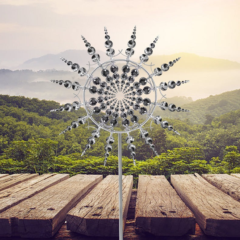 Rotating Garden Wind Spinner Outdoor Metal Sculpture 39 Inch Dual Motion Yard Stake Decor for Lawn Patio Colorful Reflective Kinetic