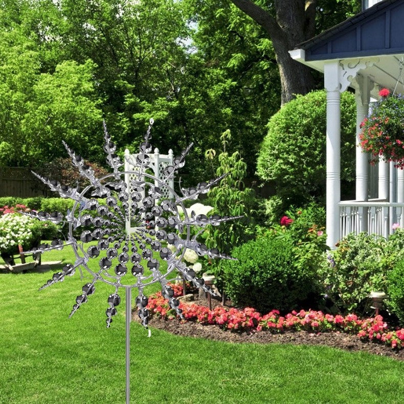 Rotating Garden Wind Spinner Outdoor Metal Sculpture 39 Inch Dual Motion Yard Stake Decor for Lawn Patio Colorful Reflective Kinetic