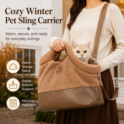 Ortekor Winter Sherpa Pet Carrier Bag for Walks & Vet Visits - Stable Bottom, Secure Handheld Shoulder Tote for Cats & Small Pets