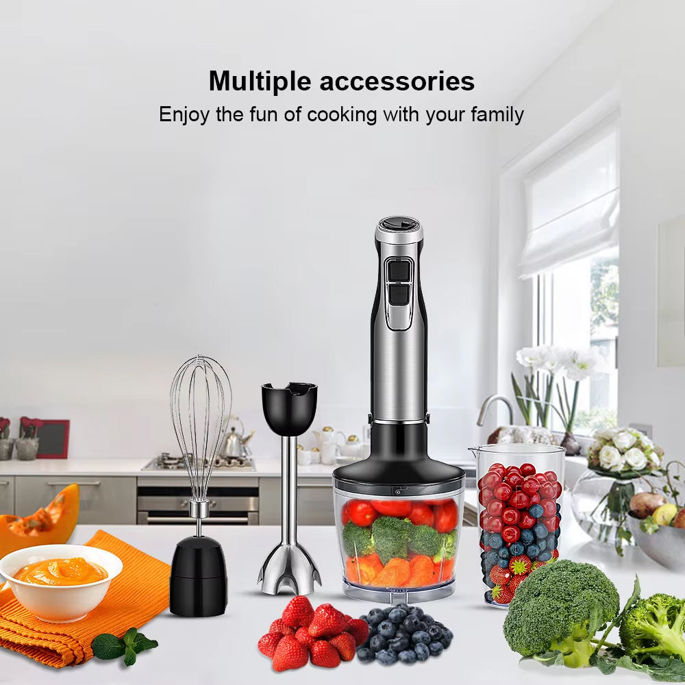 4-in-1 Immersion Blender with 1200W Motor & 6-Speed Control – Hand Blender Set with Chopper, Whisk & Cup for Soups, Smoothies, Sauces
