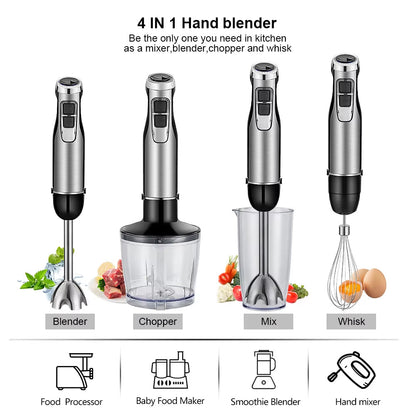 4-in-1 Immersion Blender with 1200W Motor & 6-Speed Control – Hand Blender Set with Chopper, Whisk & Cup for Soups, Smoothies, Sauces