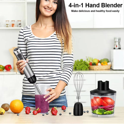 4-in-1 Immersion Blender with 1200W Motor & 6-Speed Control – Hand Blender Set with Chopper, Whisk & Cup for Soups, Smoothies, Sauces