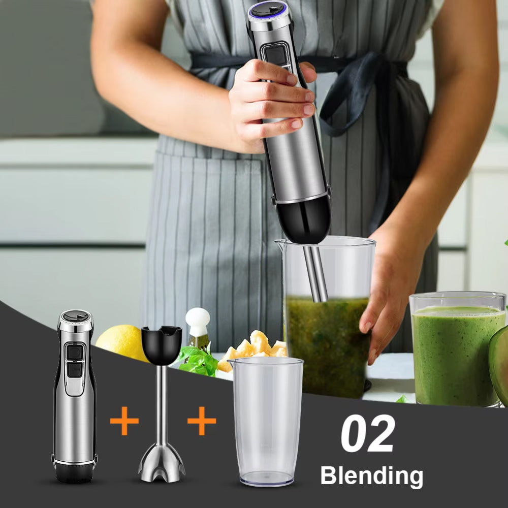 4-in-1 Immersion Blender with 1200W Motor & 6-Speed Control – Hand Blender Set with Chopper, Whisk & Cup for Soups, Smoothies, Sauces