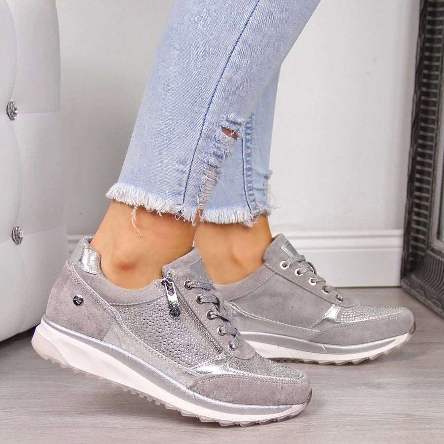 Cushioned Women's Sneakers with Zip Closure – Lightweight Walking Shoes for Everyday Wear, Casual Athletic Footwear