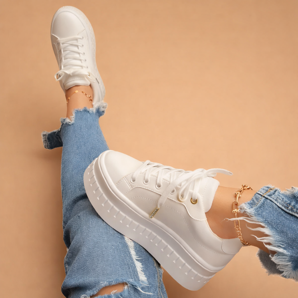 Thick Sole Lace-Up Athletic Shoes for Women – Height Boosting Fashion Sneakers for Everyday Wear