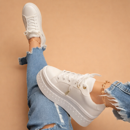 Thick Sole Lace-Up Athletic Shoes for Women – Height Boosting Fashion Sneakers for Everyday Wear
