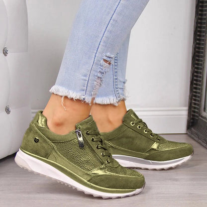 Women's Cushioned Walking Sneakers with Side Zip – Lightweight Athletic Shoes for Everyday Casual Wear & Jogging