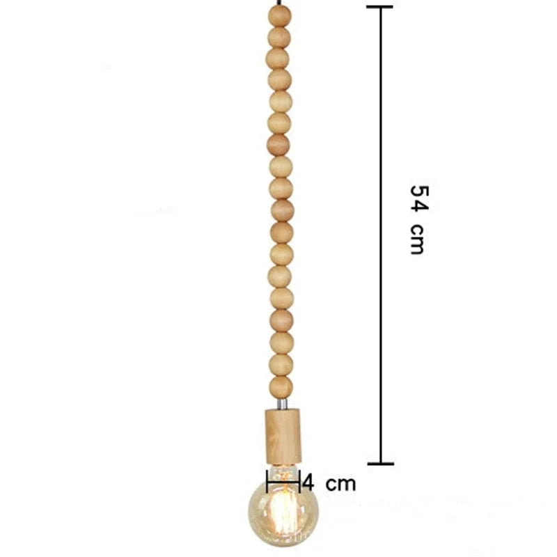 Hanging Ceiling Fixture with Natural Wood Bead Detail 48 inch Drop Modern Japandi Suspension Lamp for Dining Room Living Area Overhead Light