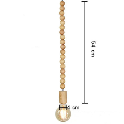 Hanging Ceiling Fixture with Natural Wood Bead Detail 48 inch Drop Modern Japandi Suspension Lamp for Dining Room Living Area Overhead Light