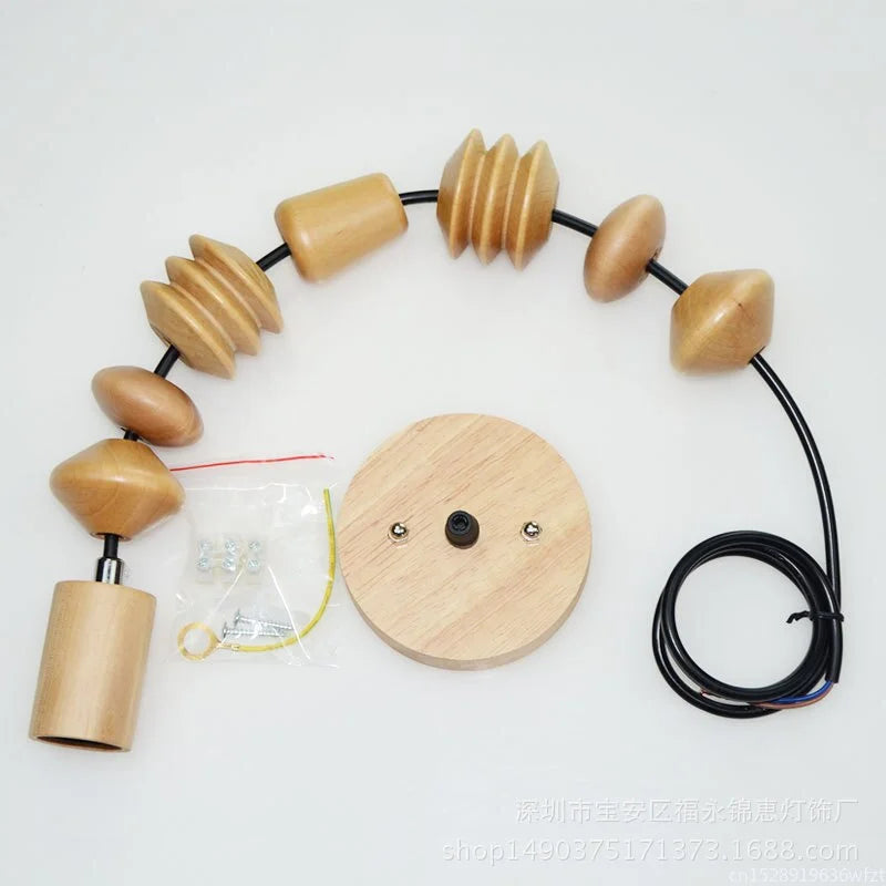 Hanging Ceiling Fixture with Natural Wood Bead Detail 48 inch Drop Modern Japandi Suspension Lamp for Dining Room Living Area Overhead Light