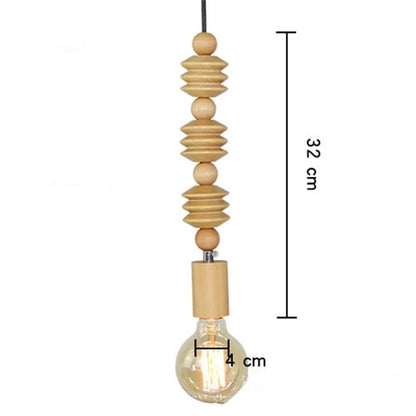 Hanging Ceiling Fixture with Natural Wood Bead Detail 48 inch Drop Modern Japandi Suspension Lamp for Dining Room Living Area Overhead Light