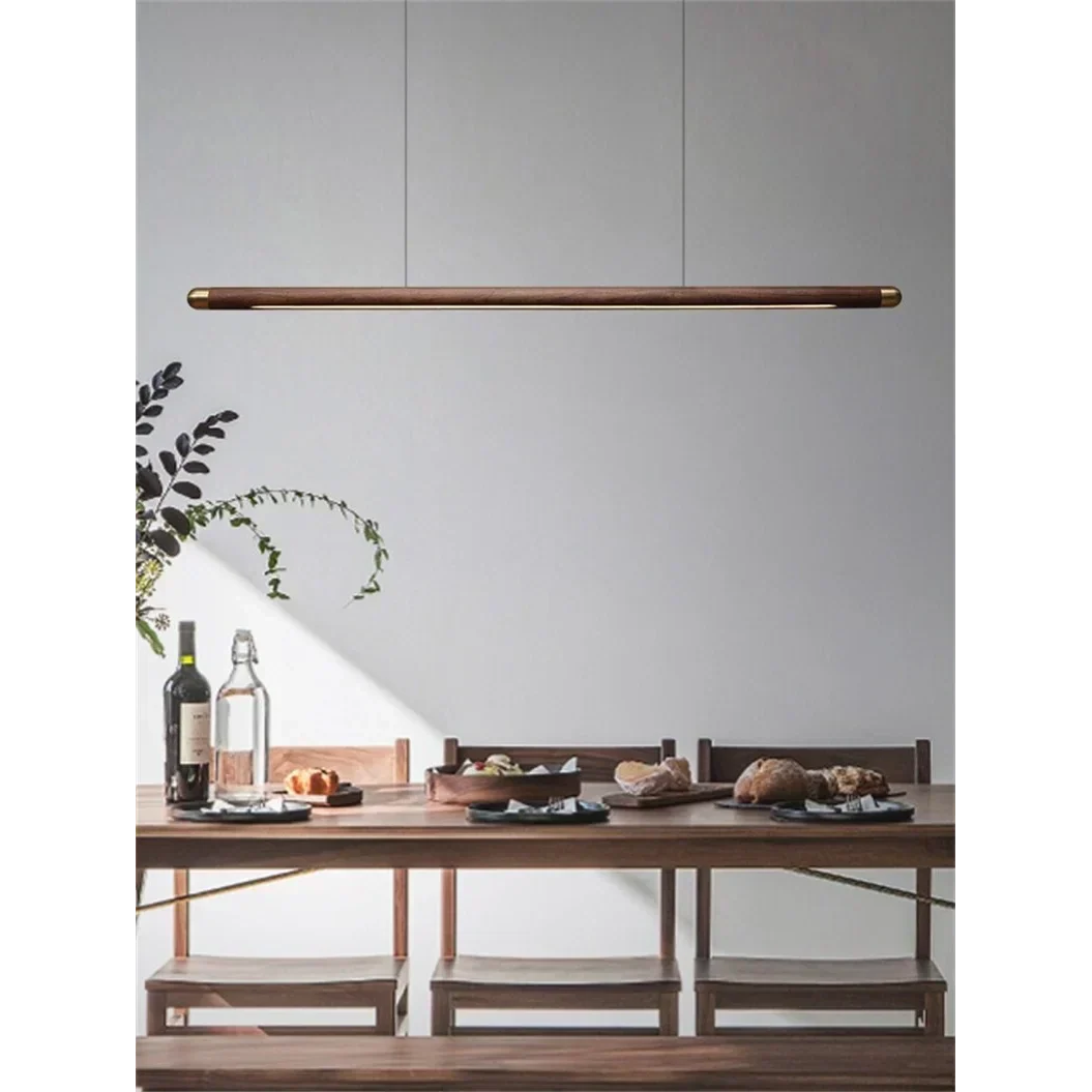 Wooden Linear Suspension Fixture 43 Inch Overhead Lighting for Kitchen Counter & Dining Area Warm Glow Adjustable Height