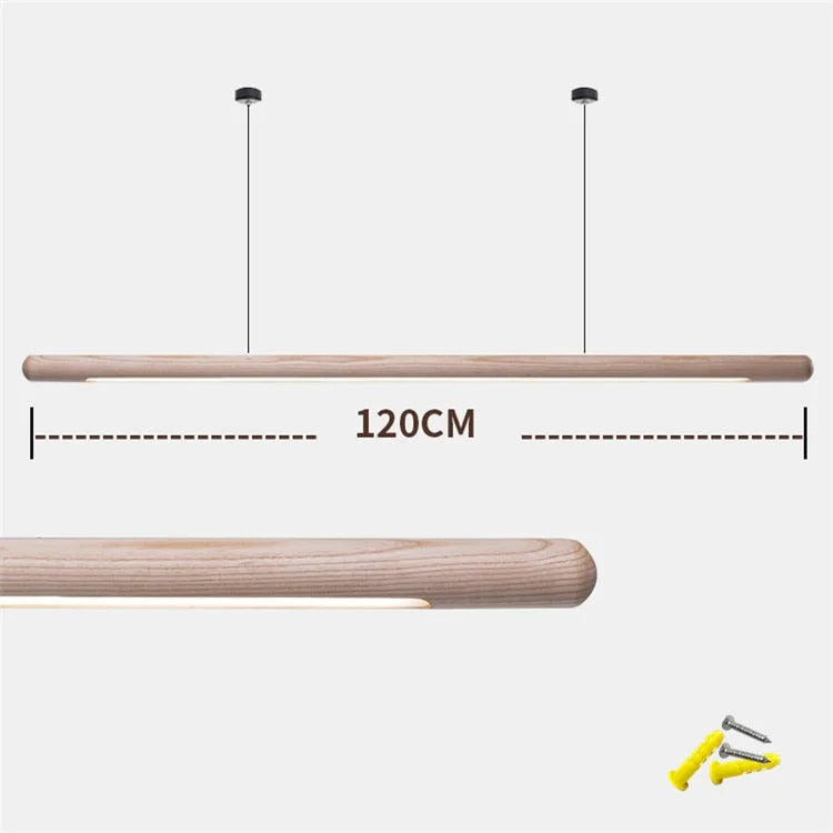Wooden Linear Suspension Fixture 43 Inch Overhead Lighting for Kitchen Counter & Dining Area Warm Glow Adjustable Height