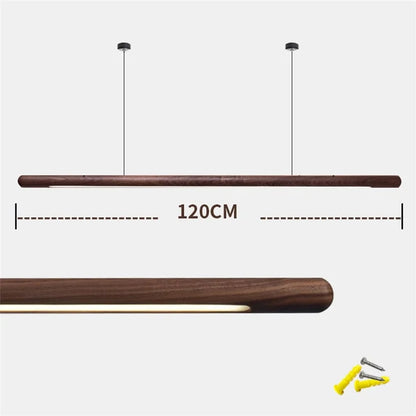 Wooden Linear Suspension Fixture 43 Inch Overhead Lighting for Kitchen Counter & Dining Area Warm Glow Adjustable Height