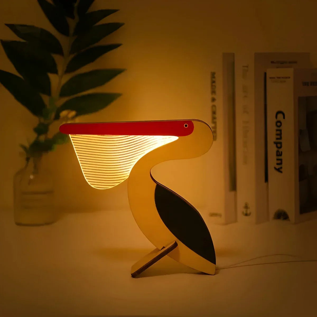 Illuminated Animal Night Light for Kids Room Soft LED Table Lamp Wood Base Acrylic USB Powered Touch Control Pelican Whale Toucan Constellat