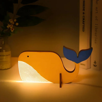 Illuminated Animal Night Light for Kids Room Soft LED Table Lamp Wood Base Acrylic USB Powered Touch Control Pelican Whale Toucan Constellat