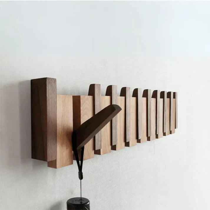 Wall-Mounted Entryway Hook Rack with Musical Keyboard Design in Real Wood Finish – 4, 6, or 8 Hooks for Coats, Hats, Scarves, Bags – Compact