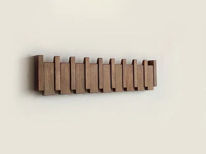 Wall-Mounted Entryway Hook Rack with Musical Keyboard Design in Real Wood Finish – 4, 6, or 8 Hooks for Coats, Hats, Scarves, Bags – Compact
