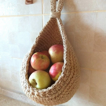 Wall-Mount Rope Produce Organizer 14-Inch Natural Fiber Storage for Fruits Vegetables Kitchen Pantry Rustic Farmhouse Decor