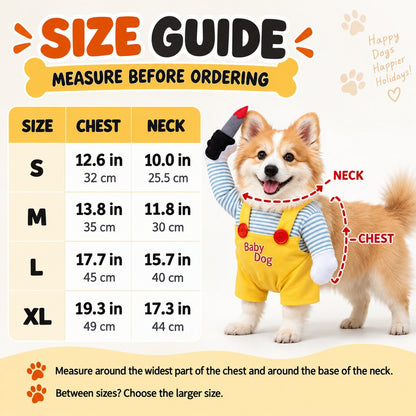 Ortekor Funny Horror Doll Dog Halloween Costume with Faux Knife - 3D Party & Photo Outfit for an Instant Spooky Look