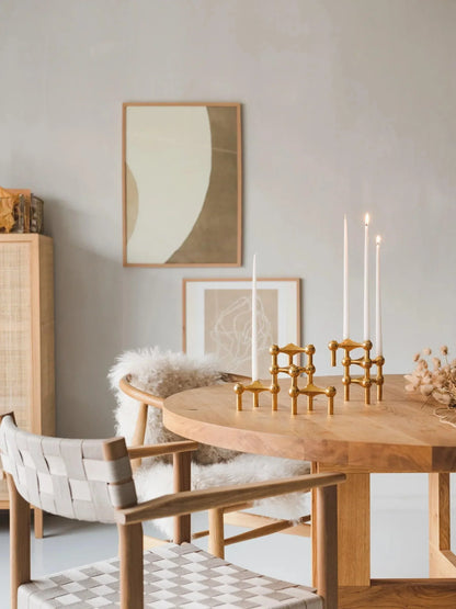 Stackable Brass Candle Holders 2.6 in Height Geometric Accent Pieces for Dining Table Sideboard Living Room Décor
