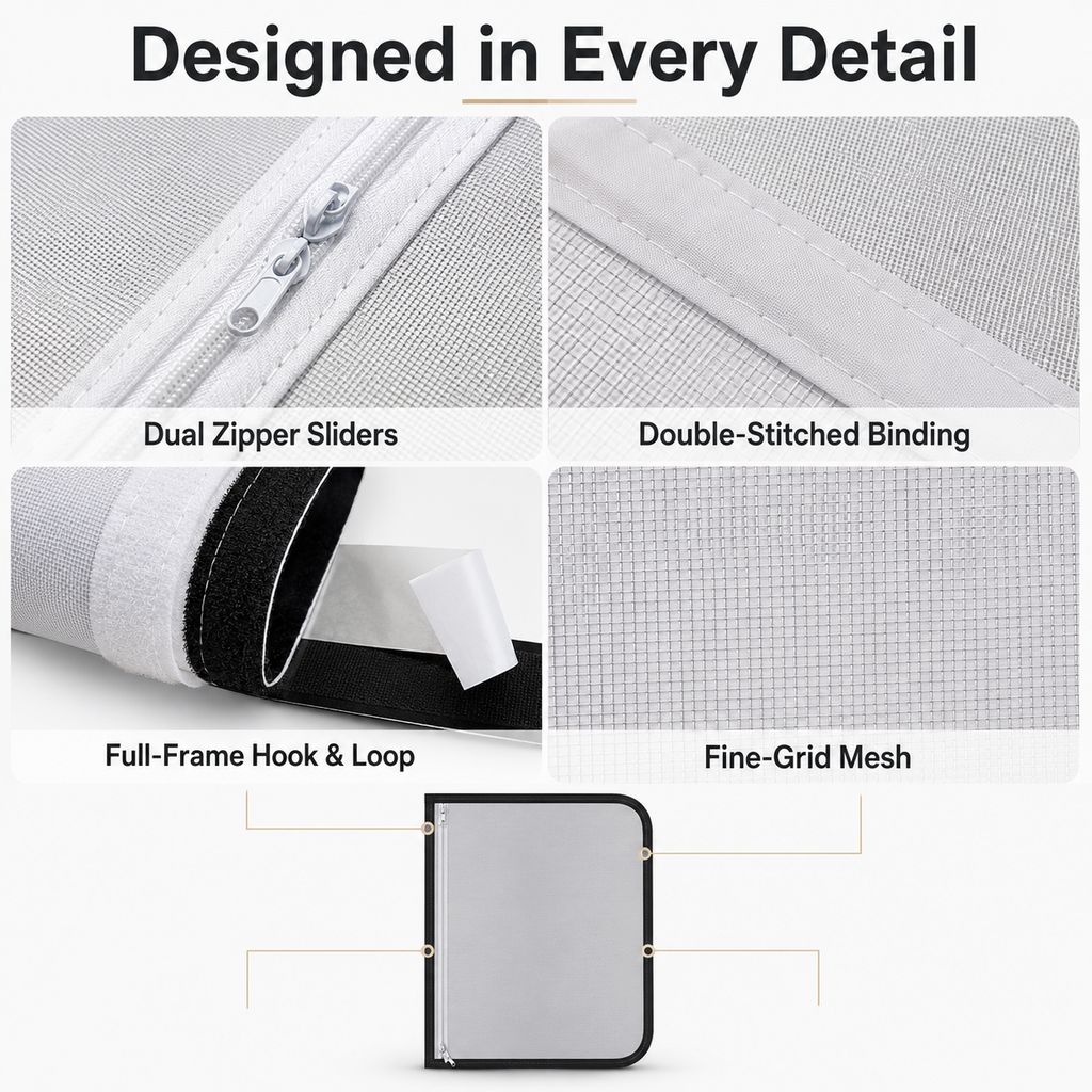 Ortekor Zippered Pet Mesh Door Barrier for Bedrooms & Home Offices - Helps Keep Cats in Designated Rooms Without Closing the Door