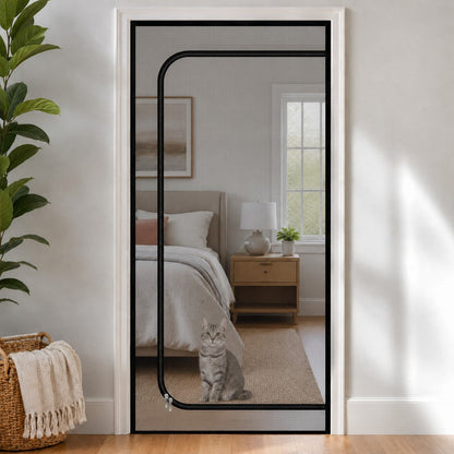 Ortekor Zippered Pet Mesh Door Barrier for Bedrooms & Home Offices - Helps Keep Cats in Designated Rooms Without Closing the Door