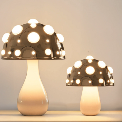 Rechargeable LED Desk Lamp with 3 Brightness Modes, Gold Aluminum Mushroom Night Light for Bedroom, Office & Living Room