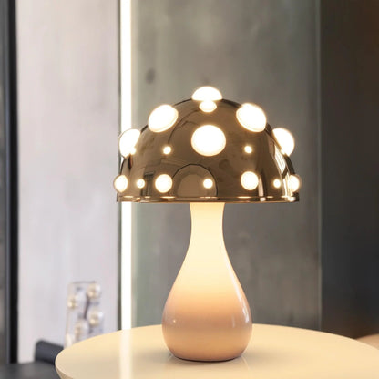 Rechargeable LED Desk Lamp with 3 Brightness Modes, Gold Aluminum Mushroom Night Light for Bedroom, Office & Living Room