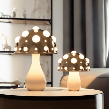 Rechargeable LED Desk Lamp with 3 Brightness Modes, Gold Aluminum Mushroom Night Light for Bedroom, Office & Living Room