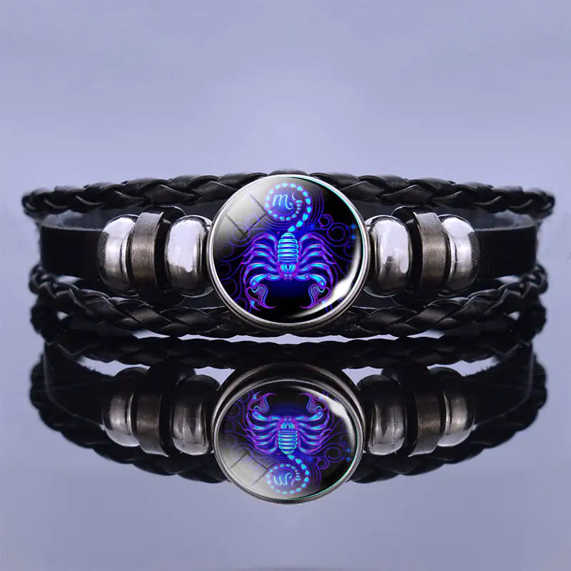 Astrological Sign Leather & Gemstone Bracelet – Handwoven Lapis & Sodalite Jewelry for Men & Women
