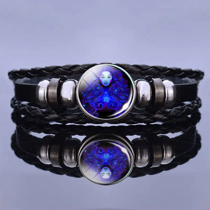 Astrological Sign Leather & Gemstone Bracelet – Handwoven Lapis & Sodalite Jewelry for Men & Women