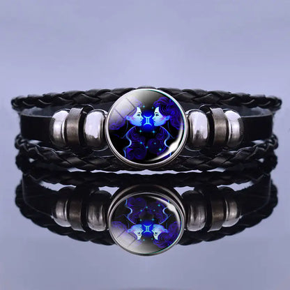Astrological Sign Leather & Gemstone Bracelet – Handwoven Lapis & Sodalite Jewelry for Men & Women