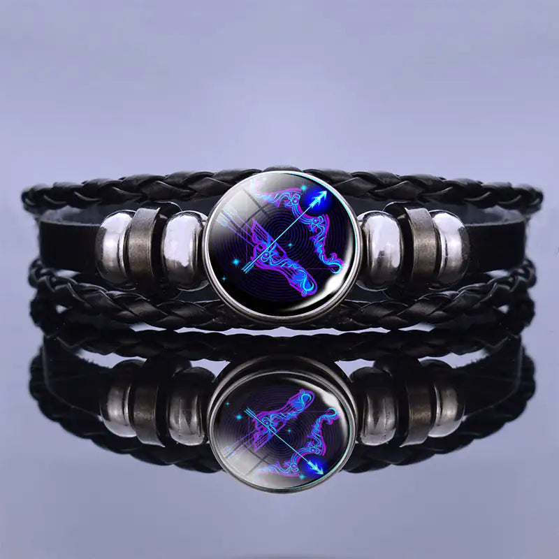 Astrological Sign Leather & Gemstone Bracelet – Handwoven Lapis & Sodalite Jewelry for Men & Women